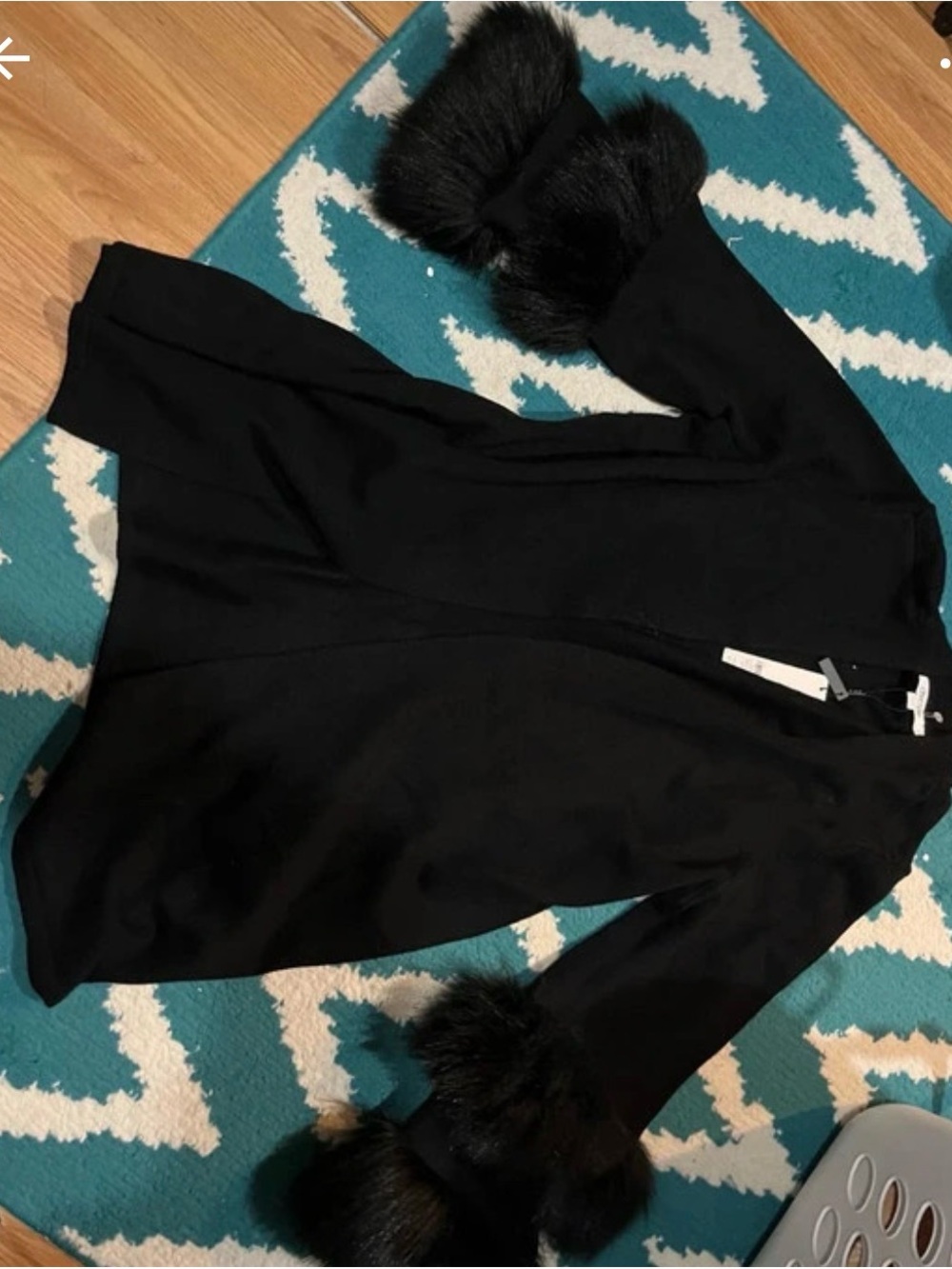 Chico NWT Black Open Front sweater Cardigan  with Faux Fur Cuffs